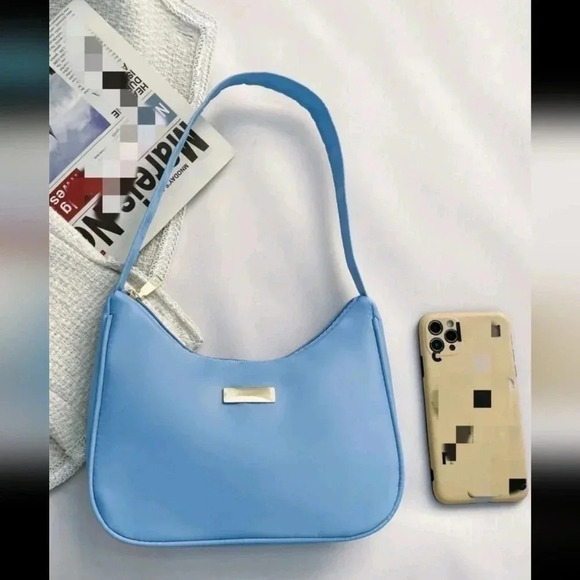 Handbags - Baby blue zippered shoulder bag strap silver aqua purse satchel womens girls
